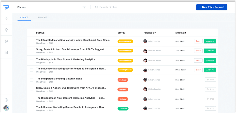 Reviewing, Declining, And Approving Pitches