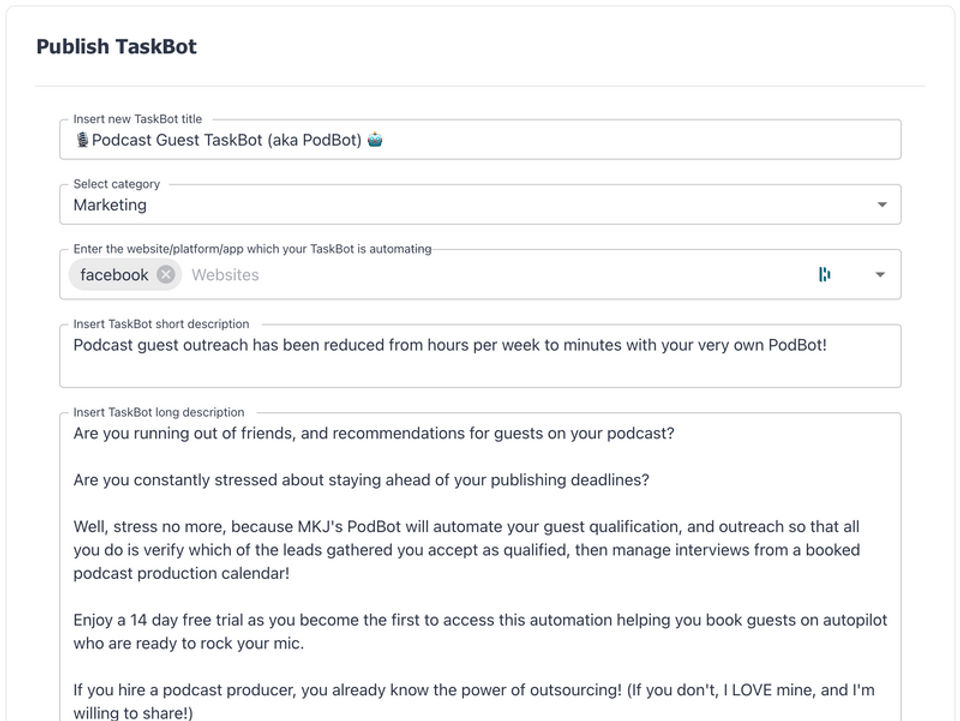 Publish your TaskBot