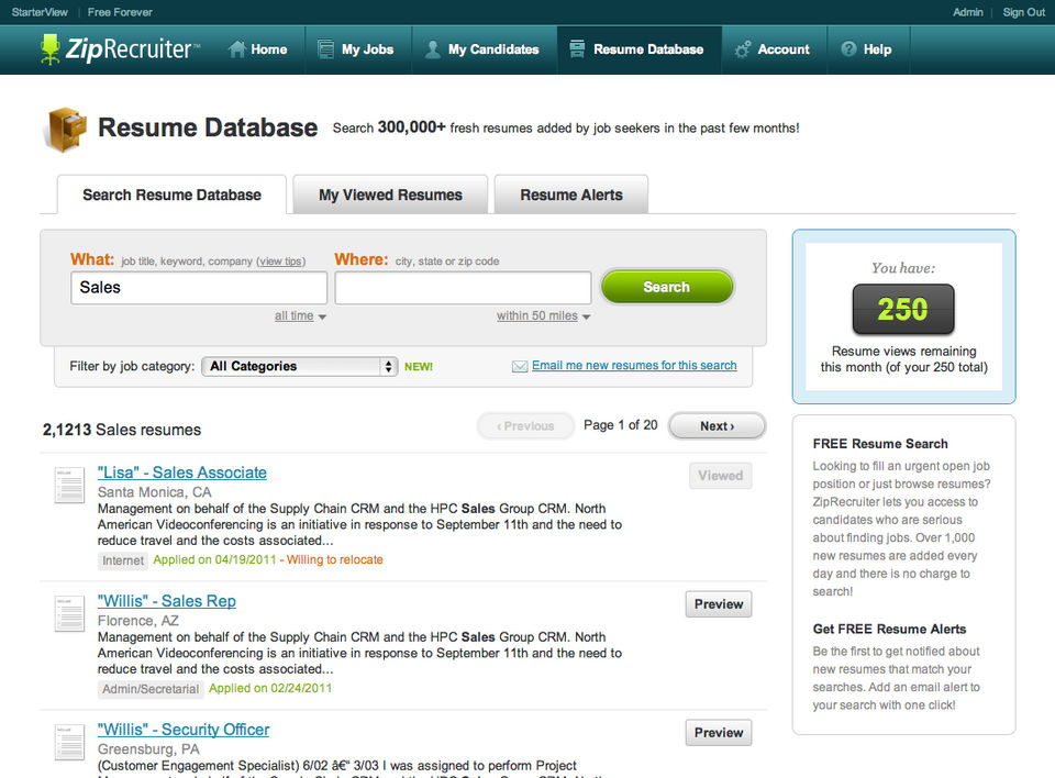 Search Resume Database Ziprecruiter